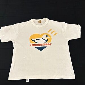 Human Made Cream T-Shirt with Heart and Duck Design
